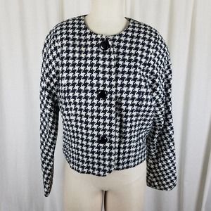 Mister Leonard Large Houndstooth Print Tweed Cropped Jacket Womens 12 Woven Wool